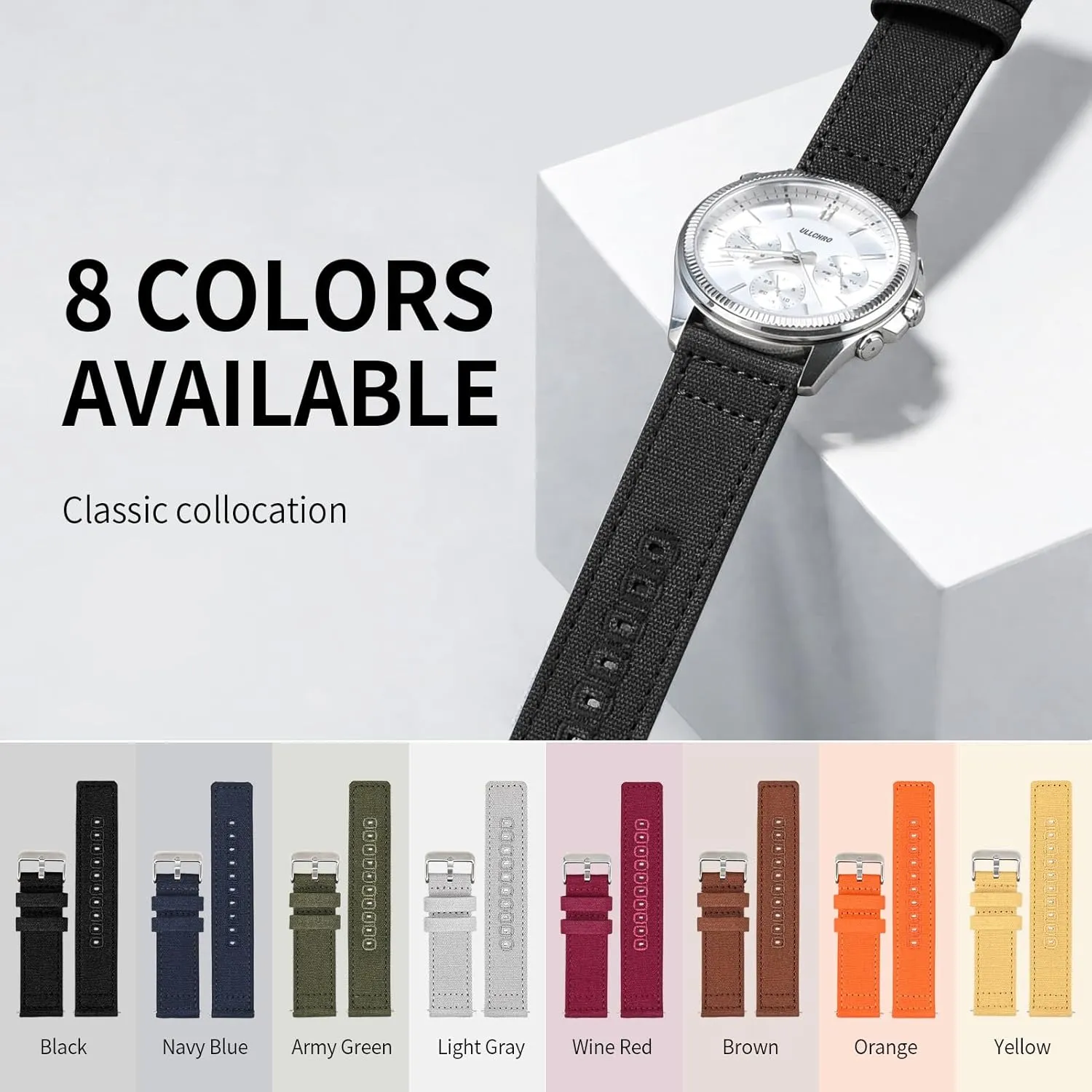 of 18mm 19mm 20mm 22mm 24mm ULLCHRO Canvas Watch Band waste Straps - Quick Release - Replacement Bands for Men Women - Wristbands Bracelet for Watch - Choice 