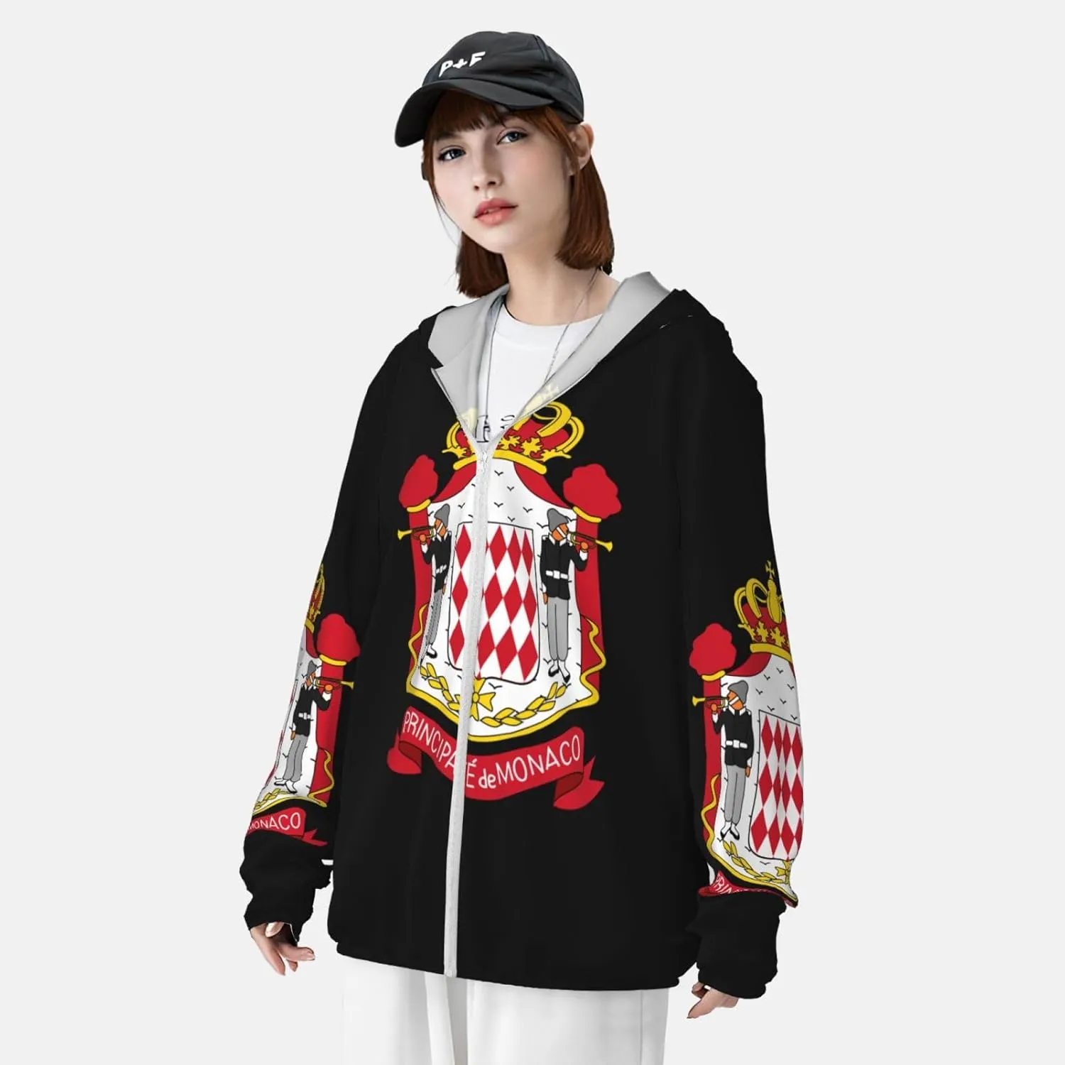 of Monaco Sun Protection Hoodie Zip Long Sleeve Lightweight Sun Shirt Jacket caribou somewhat adjustment actively bombard role Flag 
