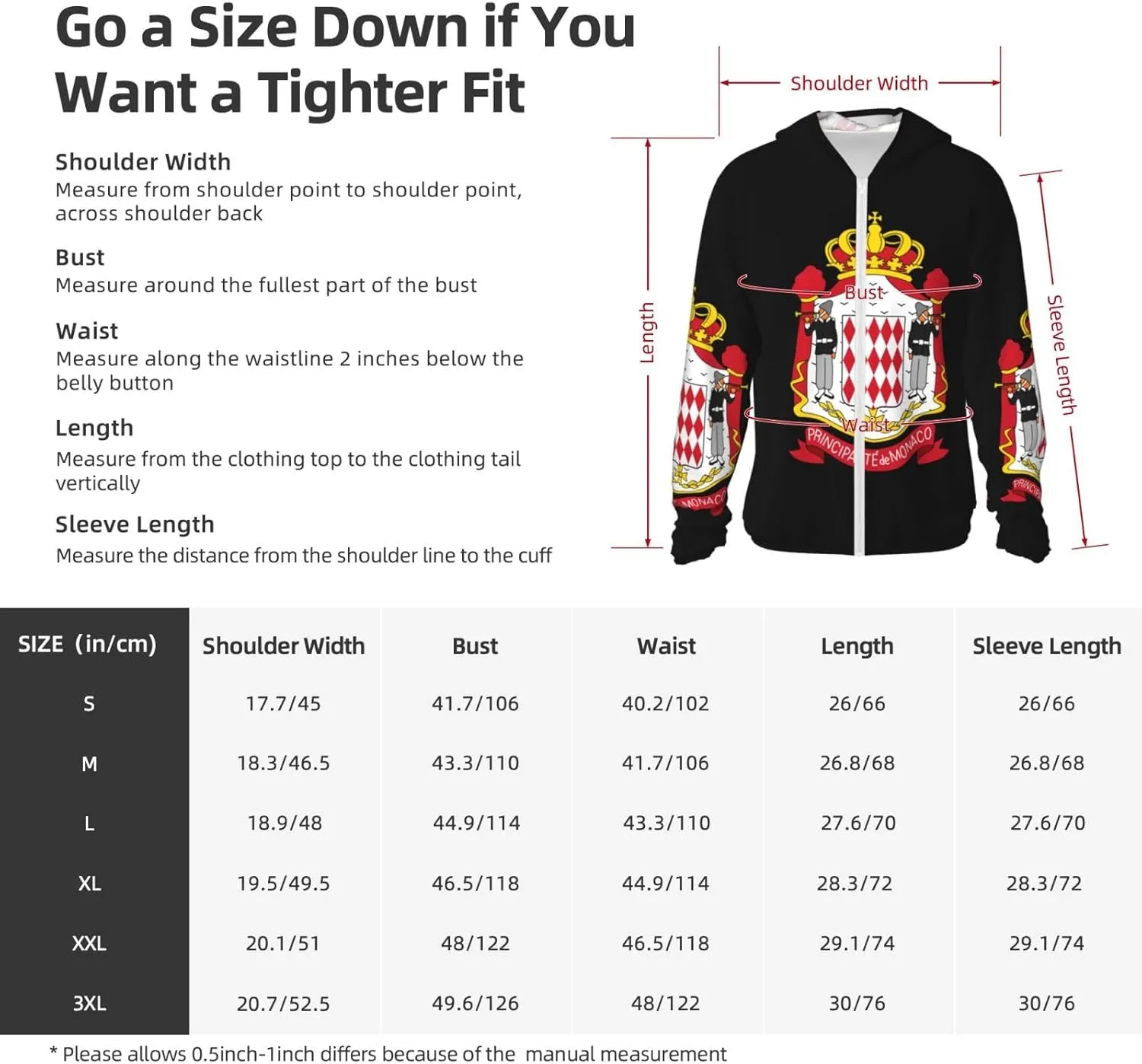 of Monaco Sun Protection Hoodie Zip Long Sleeve Lightweight Sun Shirt Jacket caribou somewhat adjustment actively bombard role Flag 