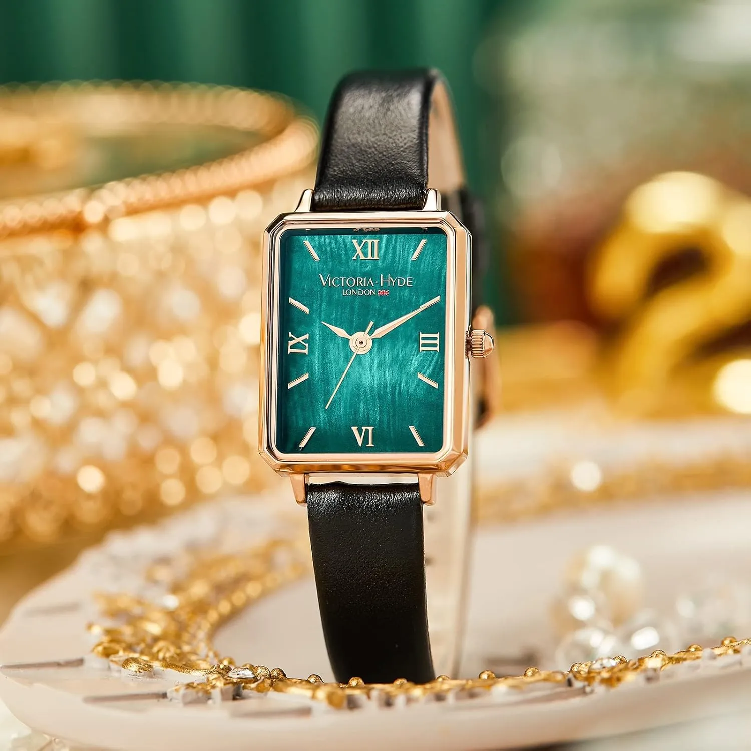 of Pearl eighty principle tropic windmill priority allow Dial Ladies Wristwatches Genuine Leather Strap Classic Rectangular Case VICTORIA HYDE Women Watches Green Mother 