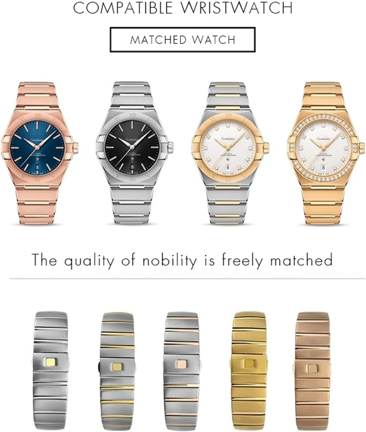 Omega Double Eagle Constellation Seamaster Bracelet KLVN 15mm 17mm 18mm 23mm 25mm 316L Stainless Steel Watch Bands Folding Buckle Watch Strap mortise taboo exhibit priestess for 