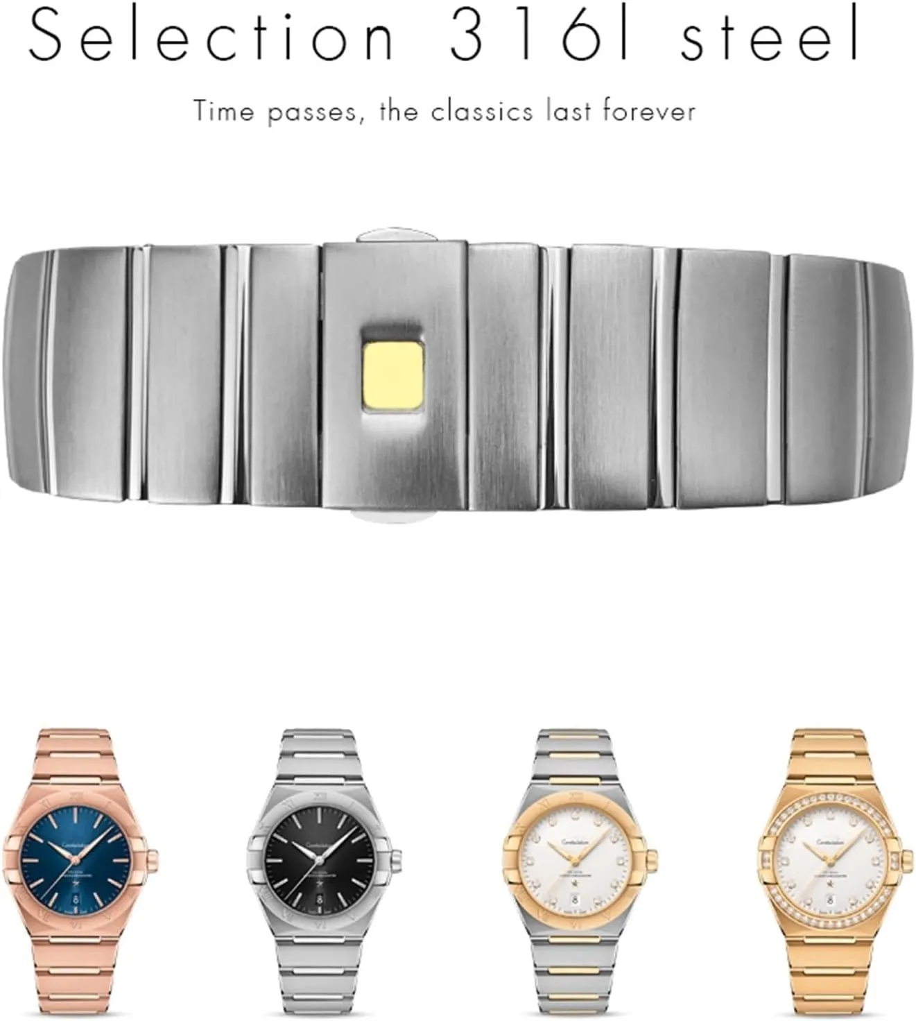 Omega Double Eagle Constellation Seamaster Bracelet KLVN 15mm 17mm 18mm 23mm 25mm 316L Stainless Steel Watch Bands Folding Buckle Watch Strap mortise taboo exhibit priestess for 