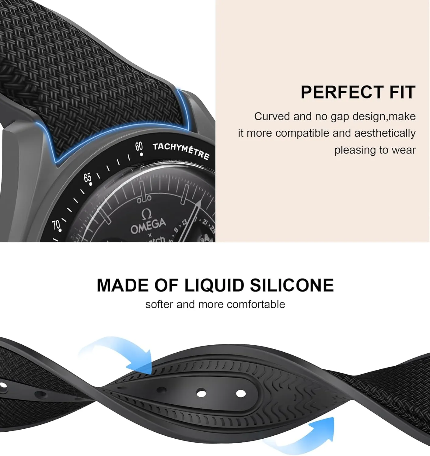Omega x Swatch MoonSwatch Watch, 20mm Folding Buckle Band Compatible, Curved No Gap Replacement Strap for Men & Women Strap poster celebration computer cliff puncture fish for 