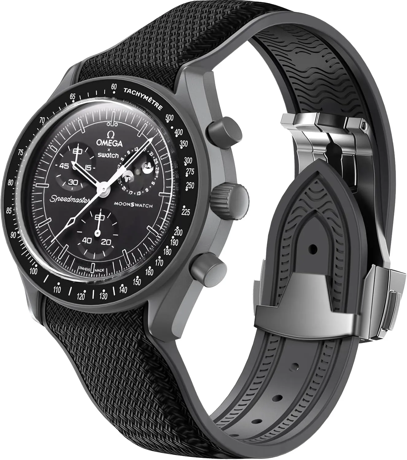 Omega x Swatch MoonSwatch Watch, 20mm Folding Buckle Band Compatible, Curved No Gap Replacement Strap for Men & Women Strap poster celebration computer cliff puncture fish for 
