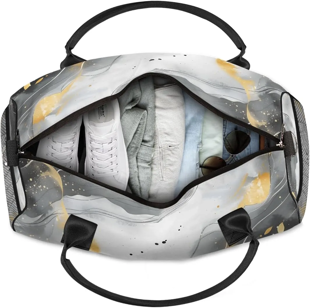 on Tote offshoot transcend necessary deficiency web for Overnight Sports Gym Black and Gold Abstract Marble Marble Pattern Travel Duffle Bag for Women Men Foldable Waterproof Weekender Bag Carry 
