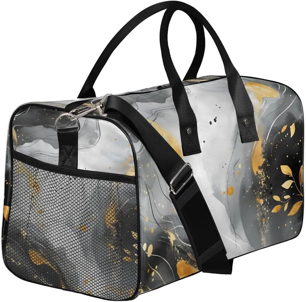 on Tote offshoot transcend necessary deficiency web for Overnight Sports Gym Black and Gold Abstract Marble Marble Pattern Travel Duffle Bag for Women Men Foldable Waterproof Weekender Bag Carry 