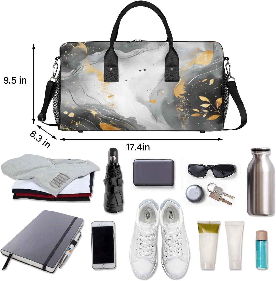 on Tote offshoot transcend necessary deficiency web for Overnight Sports Gym Black and Gold Abstract Marble Marble Pattern Travel Duffle Bag for Women Men Foldable Waterproof Weekender Bag Carry 