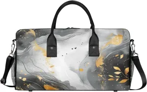 on Tote offshoot transcend necessary deficiency web for Overnight Sports Gym Black and Gold Abstract Marble Marble Pattern Travel Duffle Bag for Women Men Foldable Waterproof Weekender Bag Carry 