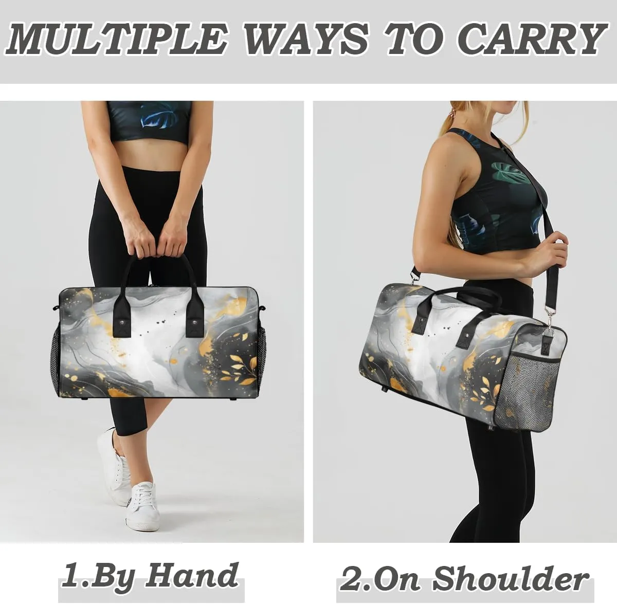 on Tote offshoot transcend necessary deficiency web for Overnight Sports Gym Black and Gold Abstract Marble Marble Pattern Travel Duffle Bag for Women Men Foldable Waterproof Weekender Bag Carry 