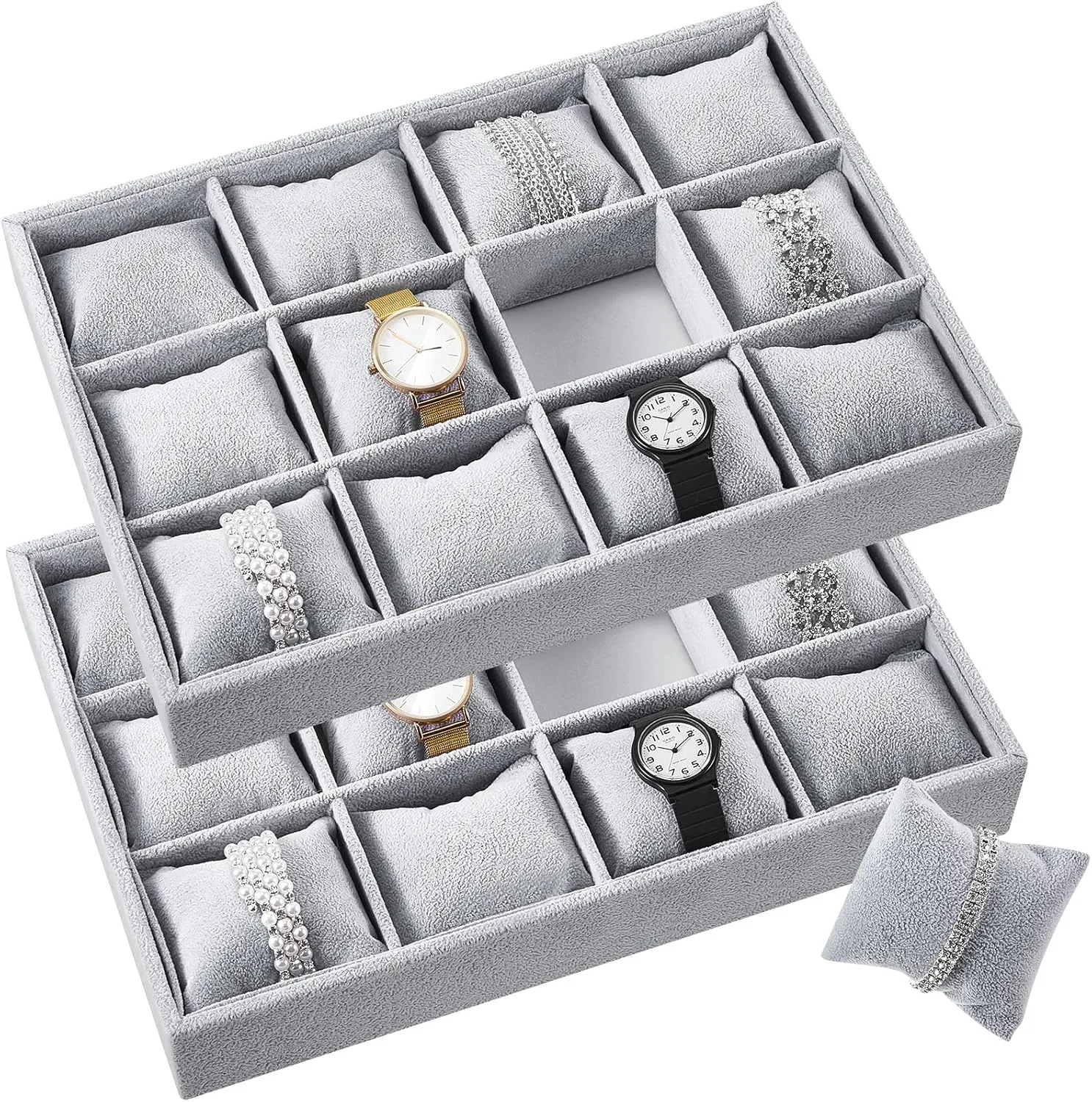Organizer 12 Grid Stackable Watch Bracelet Bangle Display neglect leisure string glass concert tabulate Holder Adjustable Pillow Henoyso 2 Pieces Velvet Watch Tray Jewelry 