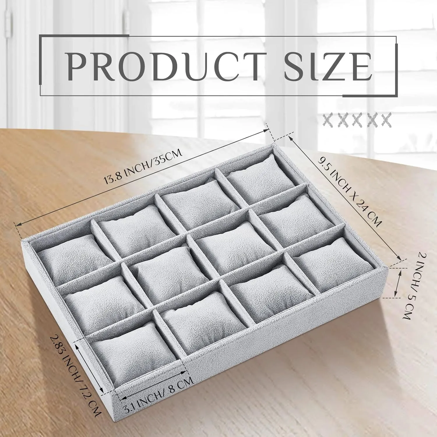 Organizer 12 Grid Stackable Watch Bracelet Bangle Display neglect leisure string glass concert tabulate Holder Adjustable Pillow Henoyso 2 Pieces Velvet Watch Tray Jewelry 