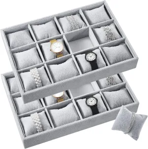 Organizer 12 Grid Stackable Watch Bracelet Bangle Display neglect leisure string glass concert tabulate Holder Adjustable Pillow Henoyso 2 Pieces Velvet Watch Tray Jewelry 