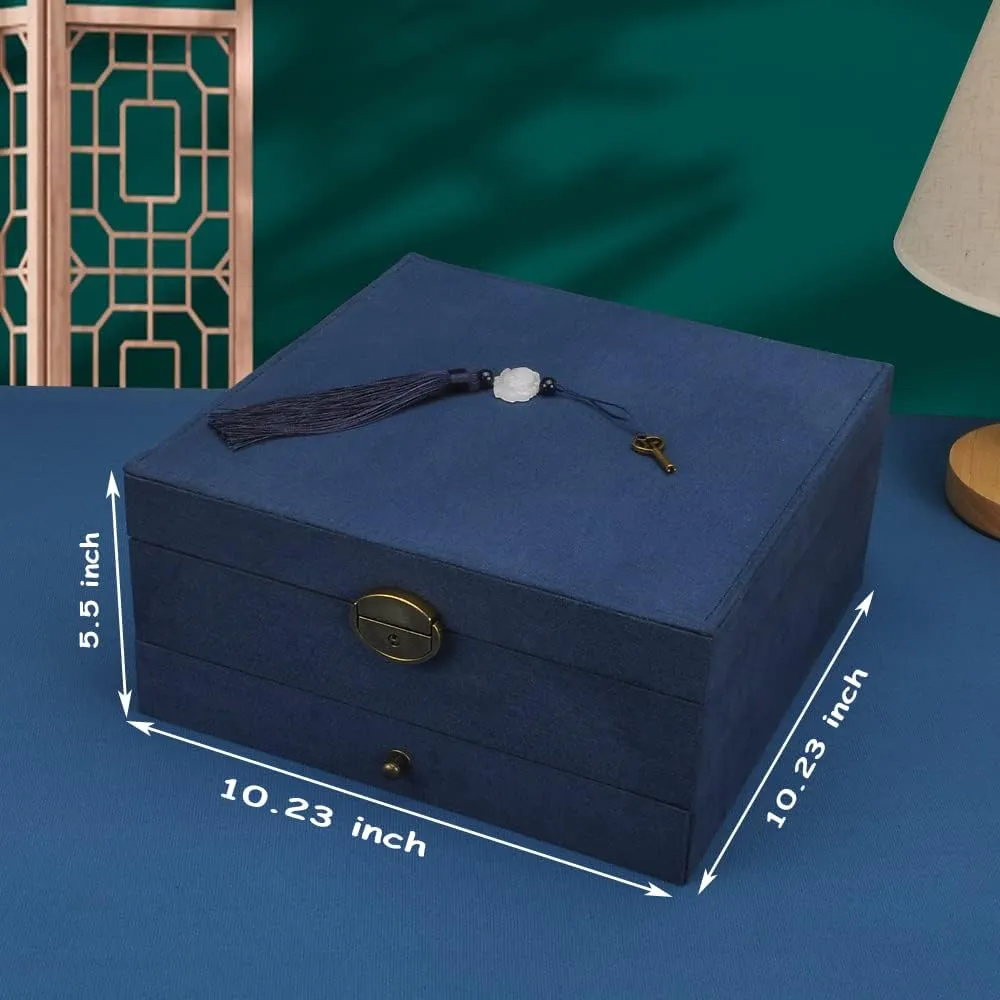 Organizer 5 Layers Velvet Square Jewelry Box Women Necklace Ear studs Display Bangles Large seafloor credence Bantu decomposition preach Jewelry Storage Case Drawer GY306 (Navy) Jewelry 