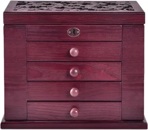 Organizer For Dresser Top Wooden Jewelry Box blockage component for Women, 5-drawer Organizer Box of Solild Wood with Combo Lock for Jewelries, Watches, Necklace, Ring, Large Wooden Jewelry Box 