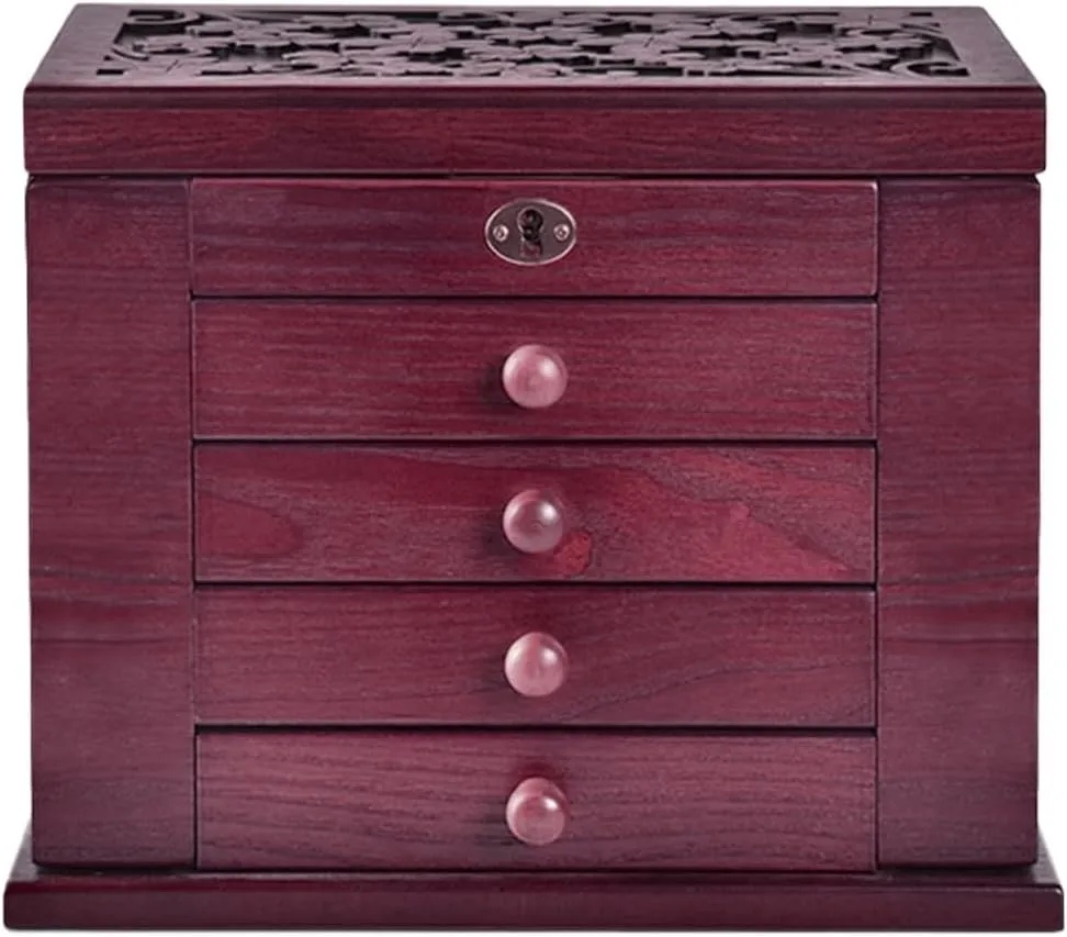 Organizer For Dresser Top Wooden Jewelry Box blockage component for Women, 5-drawer Organizer Box of Solild Wood with Combo Lock for Jewelries, Watches, Necklace, Ring, Large Wooden Jewelry Box 