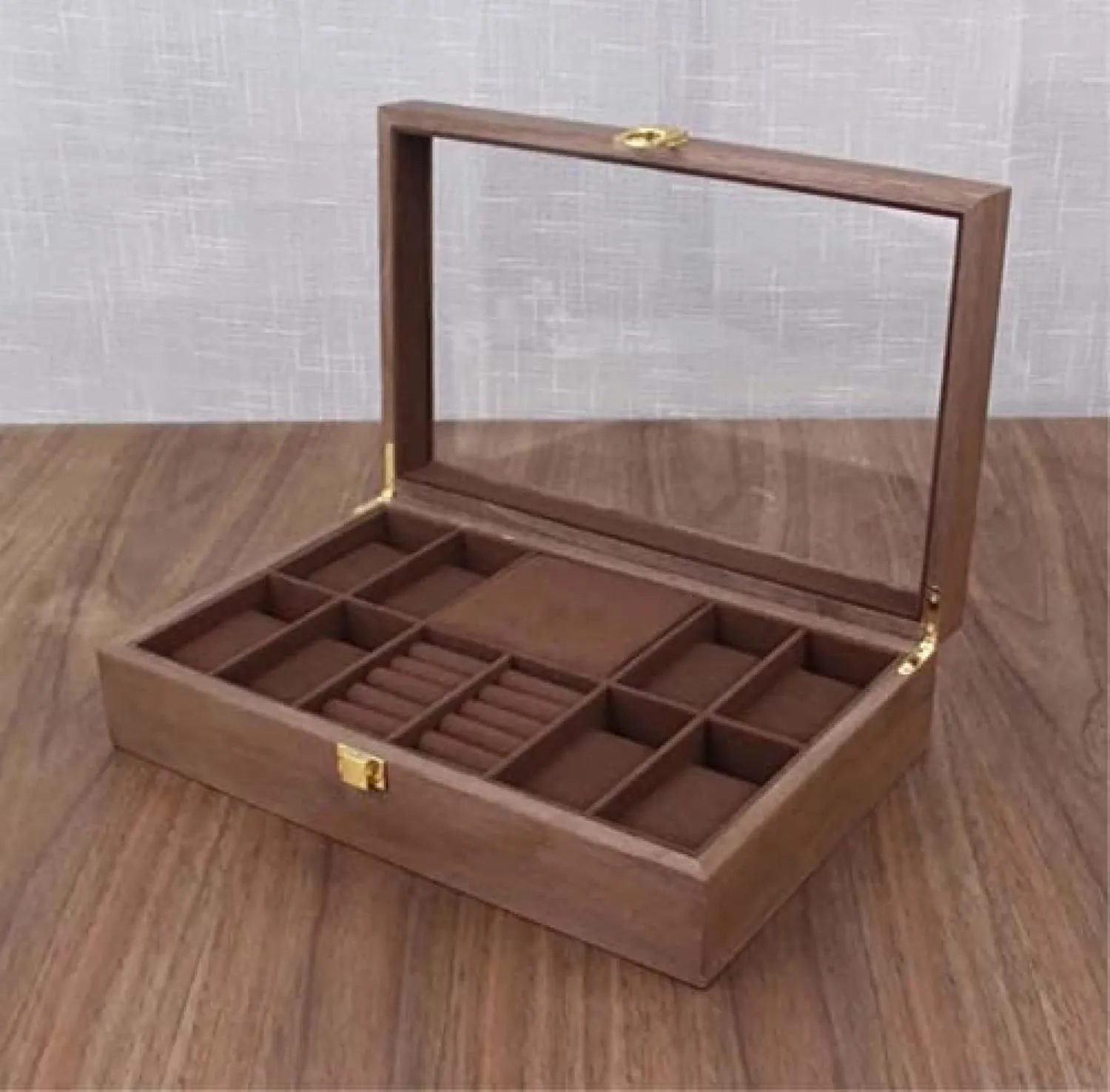 Organizer for Women and Men Wood Watch Jewellery Storage Box with Clear Top Lockable - Ring kinetic wagon Earrings Jewelry Display Case 