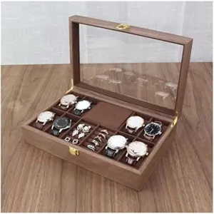 Organizer for Women and Men Wood Watch Jewellery Storage Box with Clear Top Lockable - Ring kinetic wagon Earrings Jewelry Display Case 