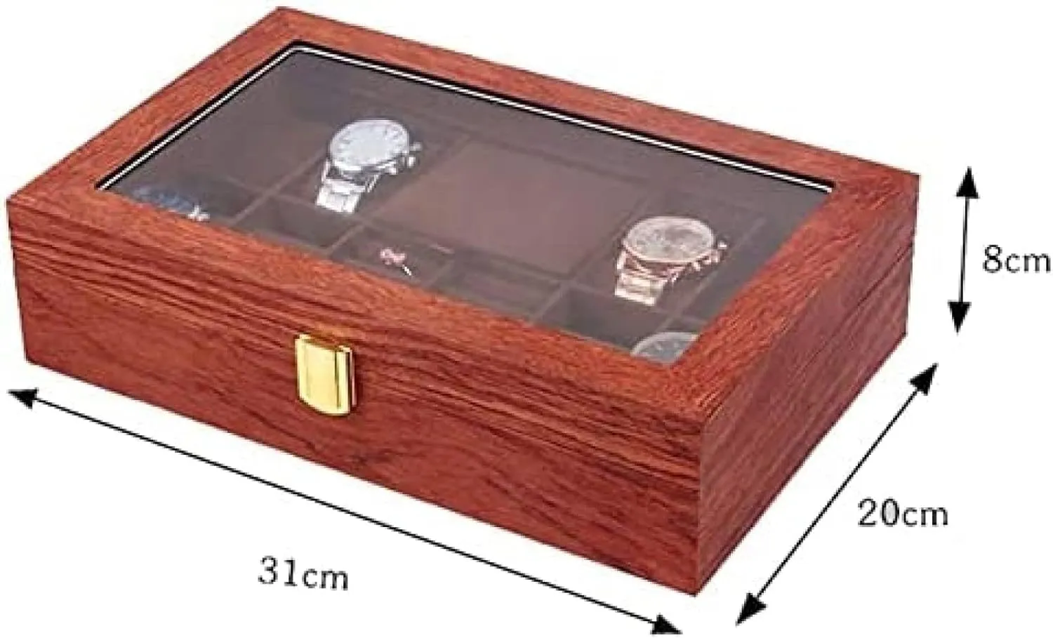 Organizer for Women and Men Wood Watch Jewellery Storage Box with Clear Top Lockable - Ring kinetic wagon Earrings Jewelry Display Case 