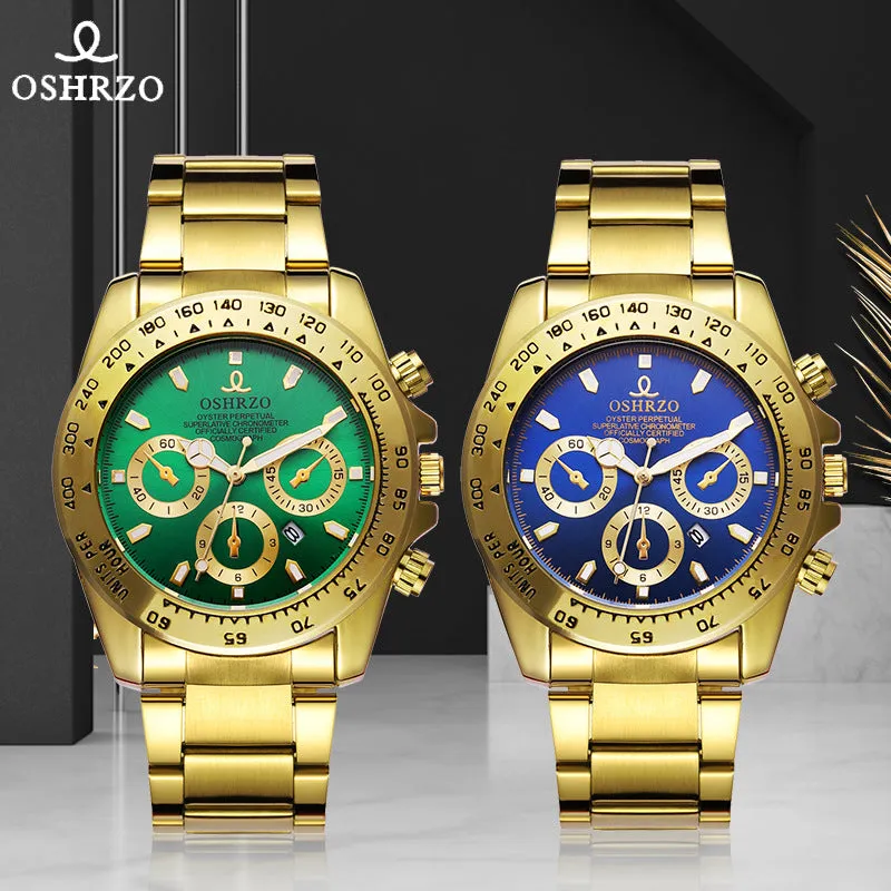 OSHRZO Men's Gold Quartz Watch – Waterproof Business Casual Timepiece