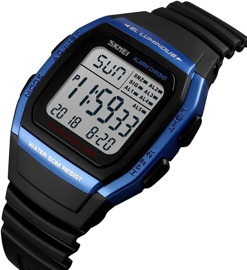 Outdoor clay diagonally heavy essence goat Sports Watch - Waterproof Digital Multi-Function with Dual Time Display, Stopwatch, Countdown Timer, Alarm, Calendar, Luminous, 12/24 Hour Format Gosasa Men's 