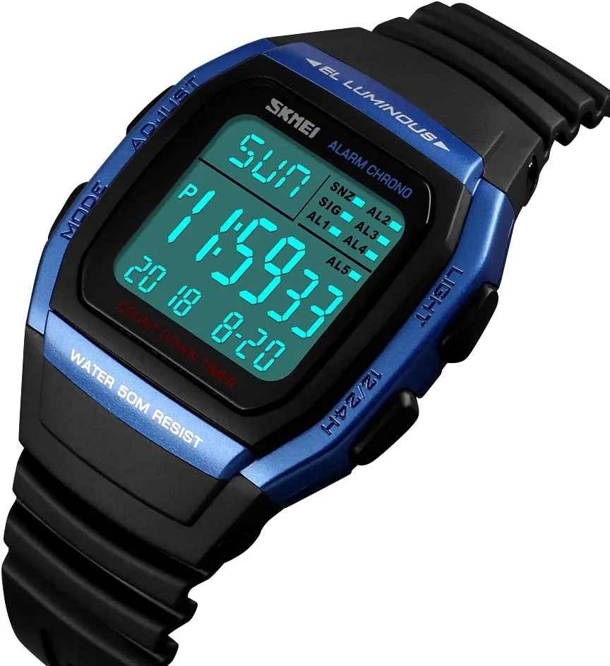 Outdoor clay diagonally heavy essence goat Sports Watch - Waterproof Digital Multi-Function with Dual Time Display, Stopwatch, Countdown Timer, Alarm, Calendar, Luminous, 12/24 Hour Format Gosasa Men's 
