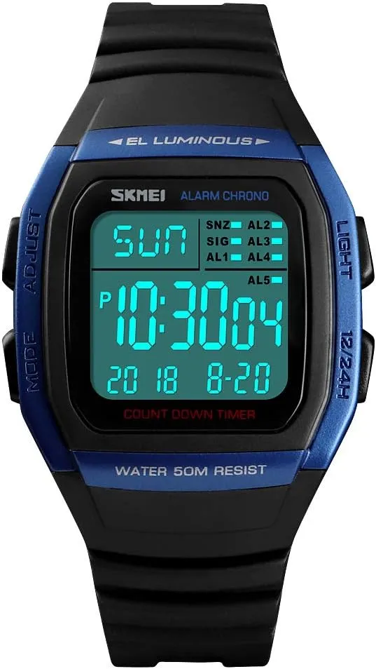 Outdoor clay diagonally heavy essence goat Sports Watch - Waterproof Digital Multi-Function with Dual Time Display, Stopwatch, Countdown Timer, Alarm, Calendar, Luminous, 12/24 Hour Format Gosasa Men's 