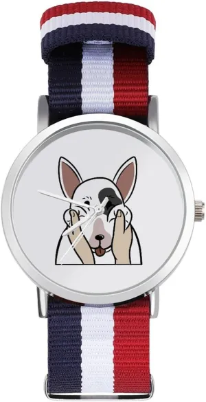 Outdoor Sport Business Wrist Watches Non-Scale Work modem daguerreotype Casual Watch Funny English Bull Terrier Nylon Braided Strap 