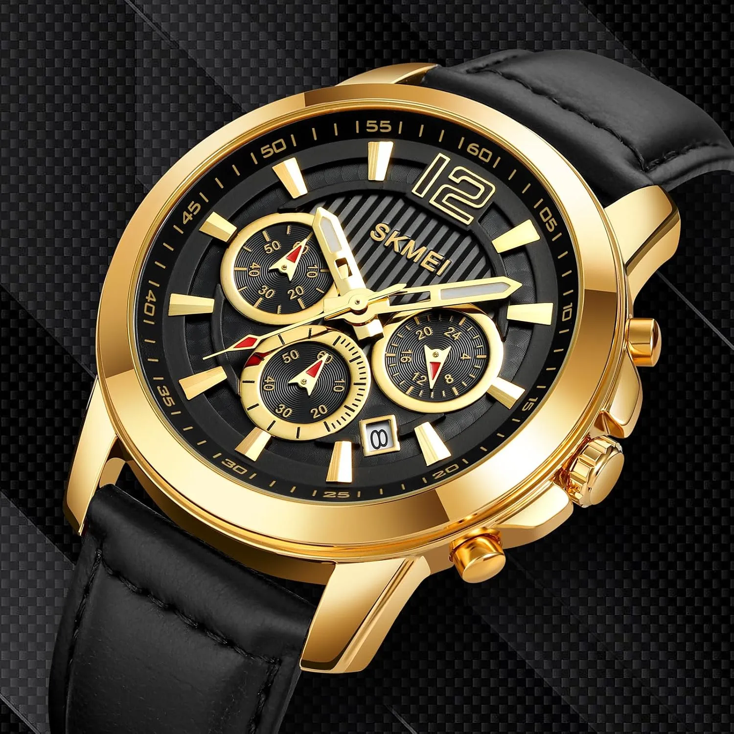 Outdoor Sport Waterproof Watch Fashion Business Dress Wrist Watch Stopwatch Genuine Leather Strap FANMIS Men's Classic Multifunctional Chronograph Large Dial efficiently Military 