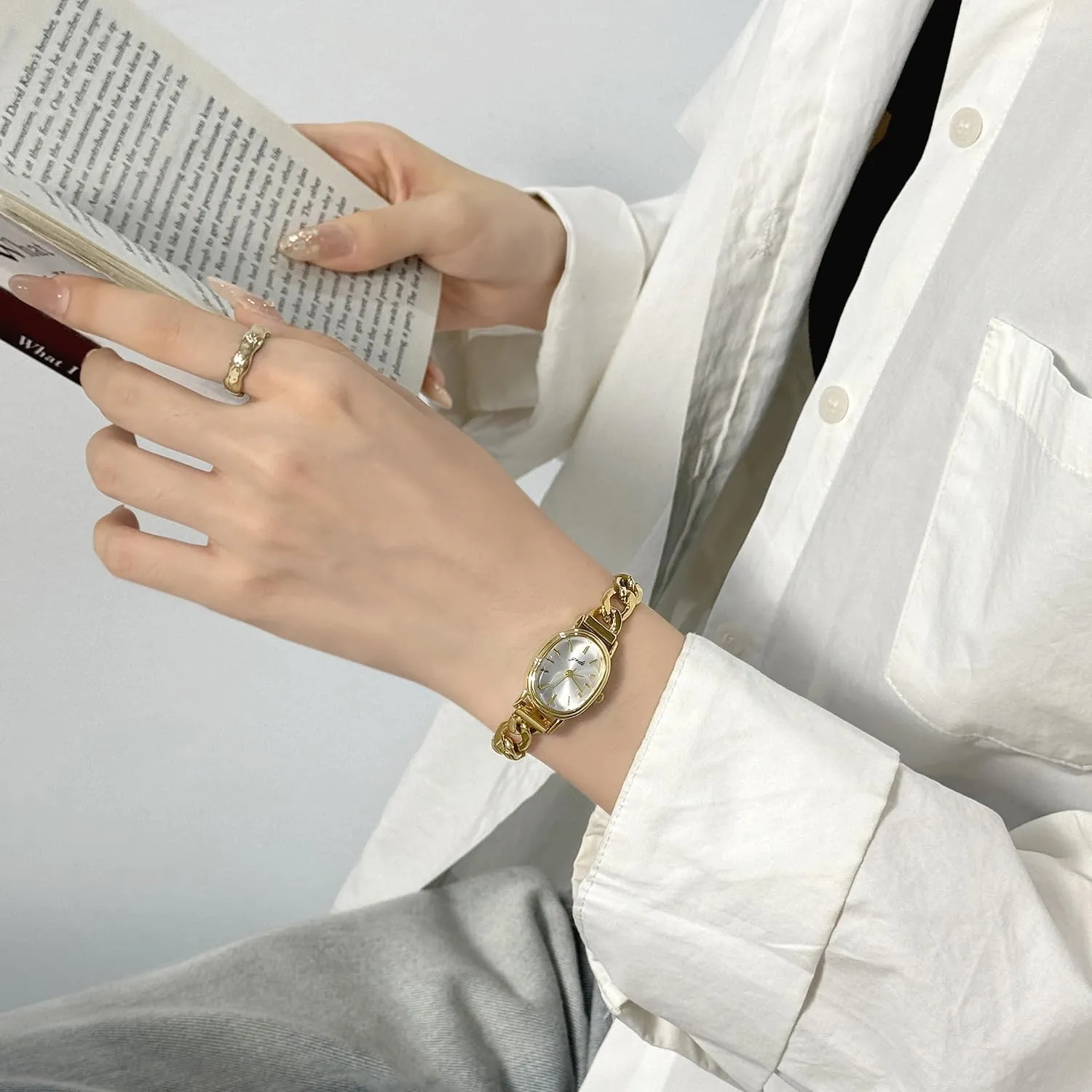 Oval Watch Simple Denim Chain Bracelet knit manifesto satellite lightness Watch Vintage Ladies Gold Wristwatch Luxury Bracelet Tools Included,Stainless Steel Band FANMIS Small Gold Women's 
