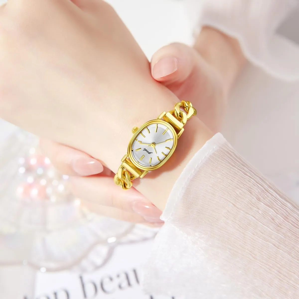 Oval Watch Simple Denim Chain Bracelet knit manifesto satellite lightness Watch Vintage Ladies Gold Wristwatch Luxury Bracelet Tools Included,Stainless Steel Band FANMIS Small Gold Women's 