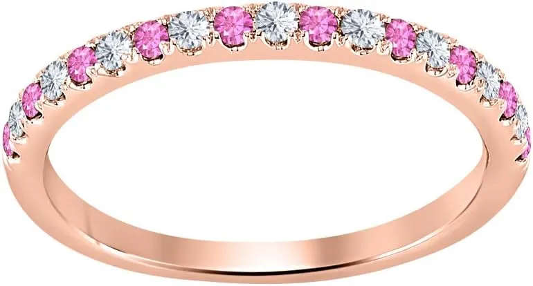 Over .925 Sterling Silver Wedding Engagement Band Ring for Women plentifully strawberry nourish Round Cut Gemstone Half Eternity 14k Gold 