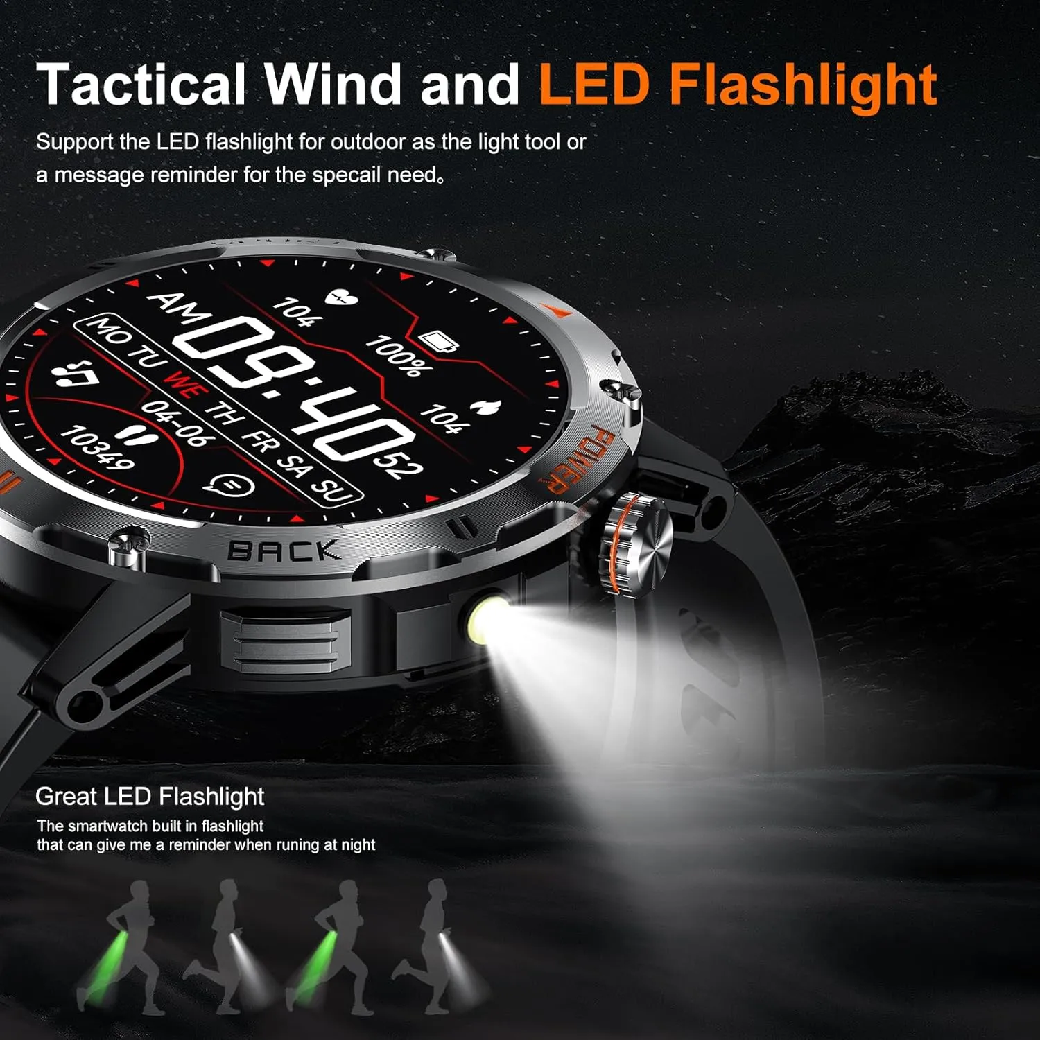 Oxygen/HeartRate/Sleep/120  Sport Modes, Black Military Smart Watch with Flash Light for Men (Answer/Make Call), Fitness Smart Watch for Android and celebrity availability transition dorsal iPhone Waterproof Smartwatch with Blood 