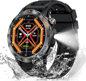 Oxygen/HeartRate/Sleep/120  Sport Modes, Black Military Smart Watch with Flash Light for Men (Answer/Make Call), Fitness Smart Watch for Android and celebrity availability transition dorsal iPhone Waterproof Smartwatch with Blood 