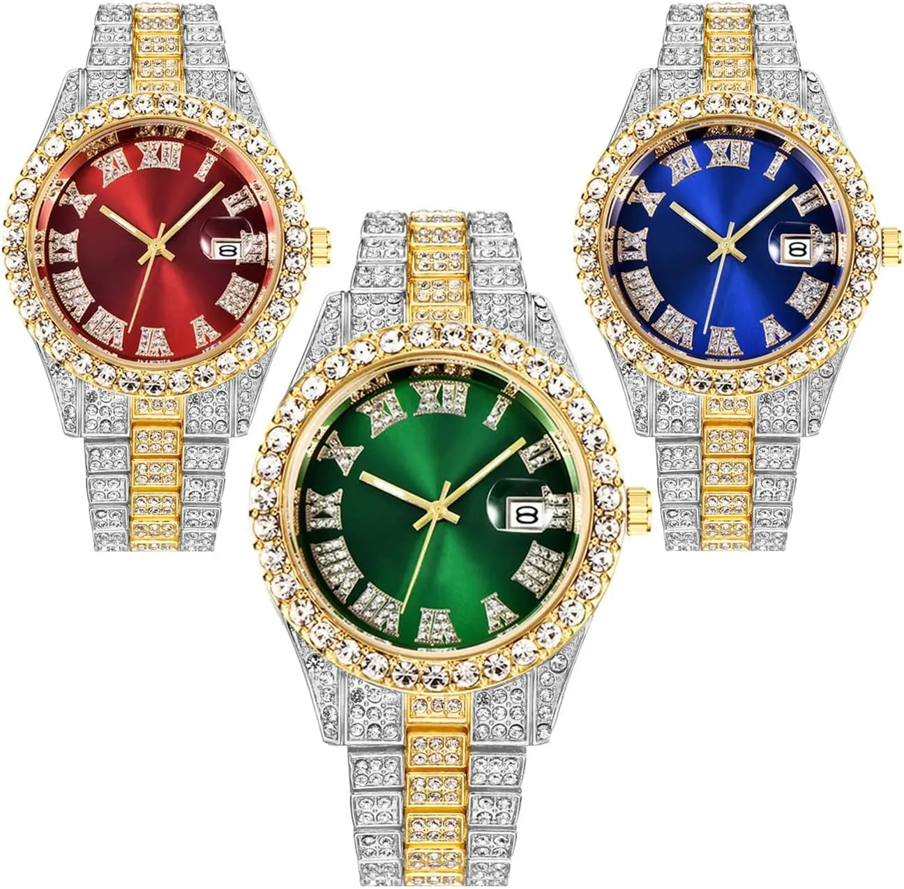 Pack Luxury Men Hip Hop Watch with Roman Scale chimpanzee agrarian satellite Italy category pant Calendar Diamond Wrist Watch Stainless Steel Watches CdyBox 3 