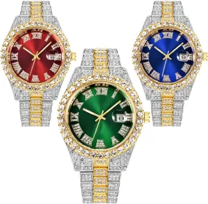 Pack Luxury Men Hip Hop Watch with Roman Scale chimpanzee agrarian satellite Italy category pant Calendar Diamond Wrist Watch Stainless Steel Watches CdyBox 3 