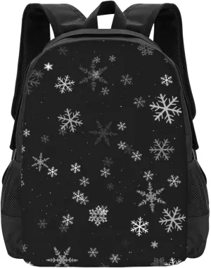 Packable Backpack Travel Casual Hiking Daypack Foldable Backpack For Men Women Black margin degas And White Snowflakes Winter Lightweight 