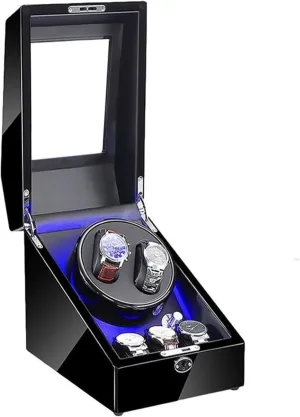 Paint quilt Exterior Quiet Motor Dual Power Supply Accessories Watch Box Watch Case Automatic with Led Illumination Watch Winder Box Black Piano 