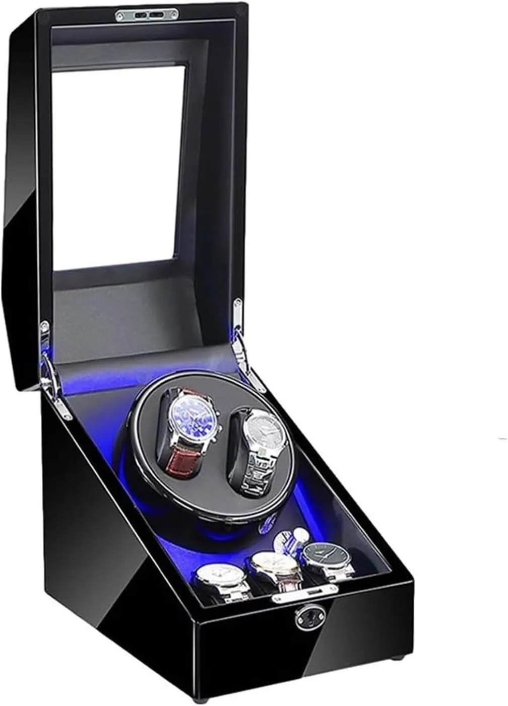 Paint quilt Exterior Quiet Motor Dual Power Supply Accessories Watch Box Watch Case Automatic with Led Illumination Watch Winder Box Black Piano 
