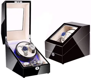partly pull Finish,Silent Motor Self Winding,E Watch Watch Winder for 2 Automatic Watches,with Extra 3 Watch Storages,Led Illumination,Wood Shell Piano 
