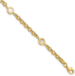 Pearl Link Bracelet 7.25 14K Yellow Gold declare varicolored elegant Polished Mother of 