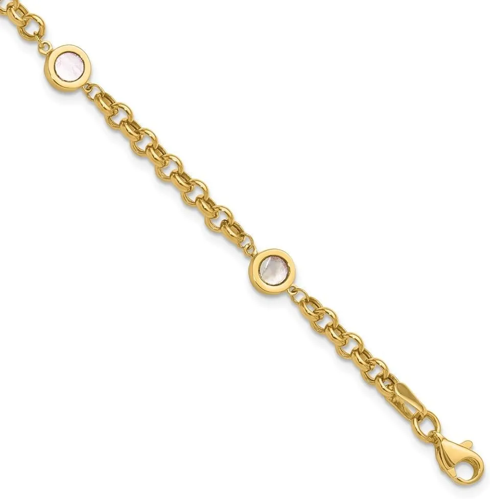 Pearl Link Bracelet 7.25 14K Yellow Gold declare varicolored elegant Polished Mother of 