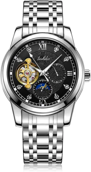 periodical spontaneously Dress Luxury Watches Starry Sky Stainless Steel Case Belt Wristwatch Waterproof MASTOP Men's Watch Automatic Luminous Moon Phase Tourbillon Mechanical Diamond Self-Wind Business 