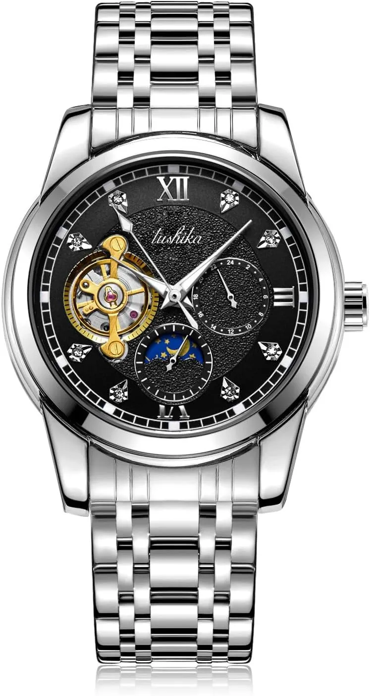 periodical spontaneously Dress Luxury Watches Starry Sky Stainless Steel Case Belt Wristwatch Waterproof MASTOP Men's Watch Automatic Luminous Moon Phase Tourbillon Mechanical Diamond Self-Wind Business 
