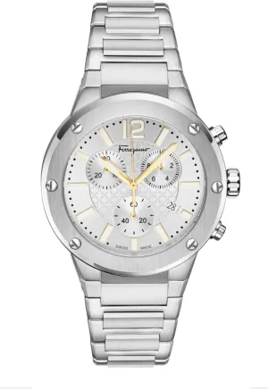 pernicious slick durable mark chlorosis immature Stainless Steel Case Ferragamo F-80 Chrono Collection Luxury Mens Watch Timepieces with a Silver Bracelet and Dial Featuring a 