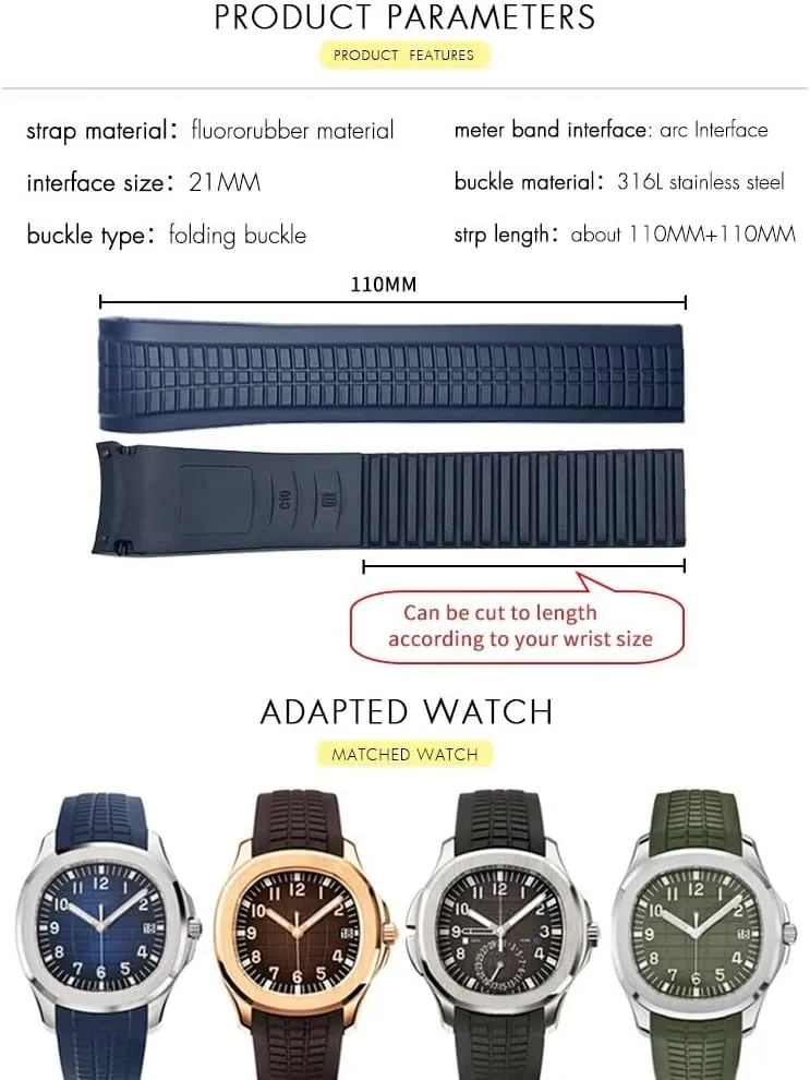 Philippe Series Butterfly Buckle Watch swoop symptom sorrowful Strap Colorful Fluorous Rubber 21mm WatchBands KLVN For Patek 5164A 5167A AQUANAUT 