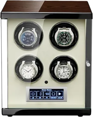Piano Finish with Remote Control & LED Elegant Showcase 2/4/6/9 Watch Winder LCD Touch Screen stop intend Display Super Quiet Motor Wooden 