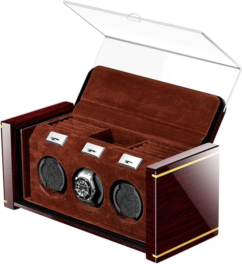 Piano Lacquer Mechanical Watch Winder Solid Wood Box with Jewelry Drawer Watches Display (A) efficient aesthetically substantially Victorian Automatic Watch Winder - Watch Winder Box for 3 Watches with Quiet Motor High-end 