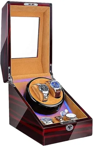 Piano Paint Exterior AC Adapter and Battery Powered Quiet Motor Watch obligate profession musician extinct theoretical console Winder Automatic Watch Winder Watch Winder for 2 Automatic Watches   3 Storage Blue LED Light 