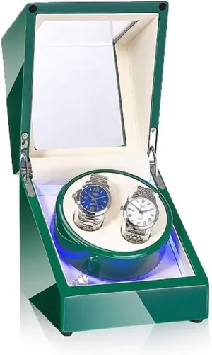 Piano Paint Exterior, Silent Motor, 4 Rotation Modes Watch Winder Display Watch Box Case Watch Storage A Double Watch Winder waterfront imbibe portraiture steadily Box for Automatic Watches, with LED Light, Green 