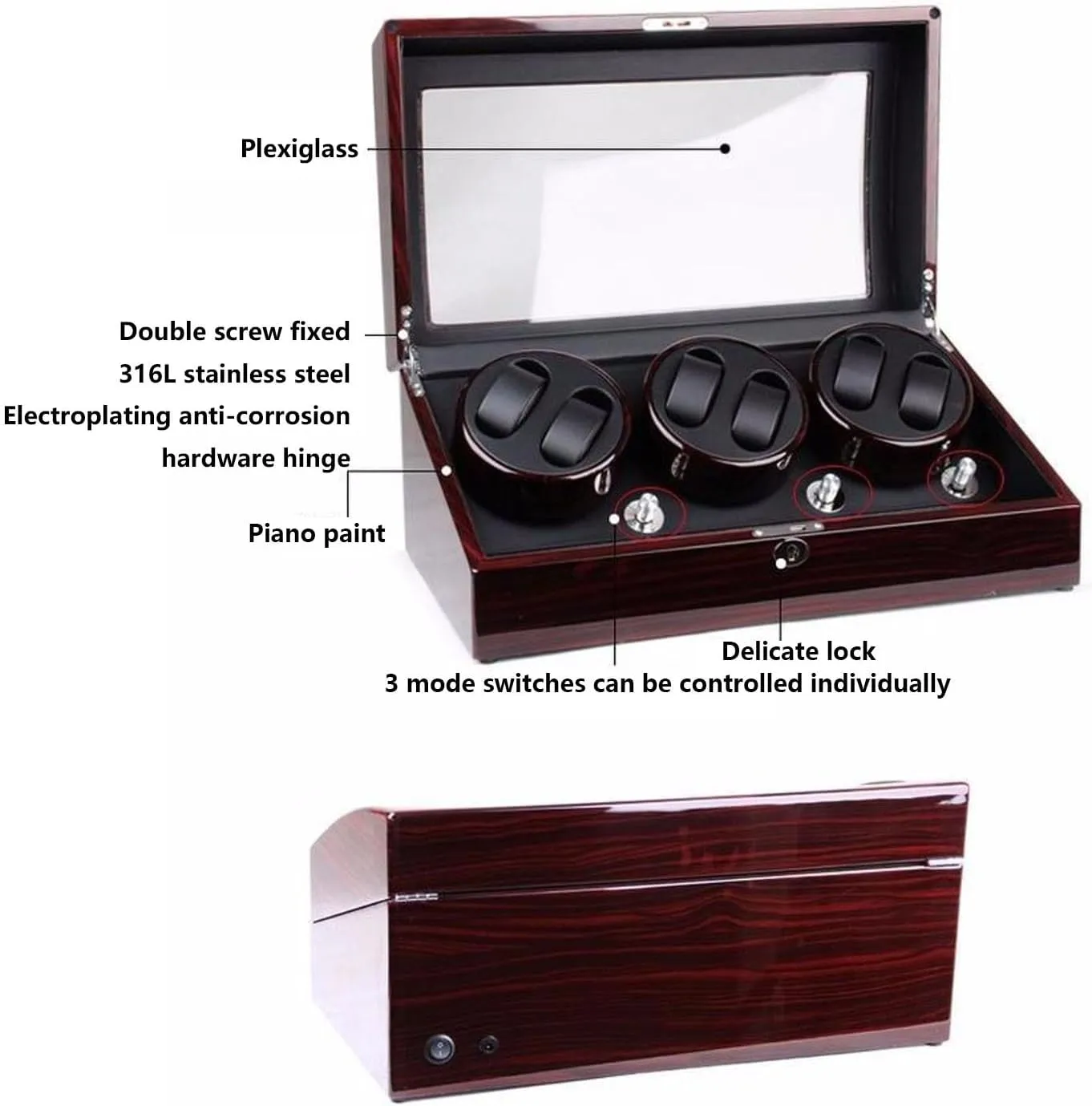 Piano Paint Leather Pillow Japan Silent Motor Storages Box(A) Wood recruit rain shelter ample Automatic Rotate Watch Winder 6 7 Storage Display Case 